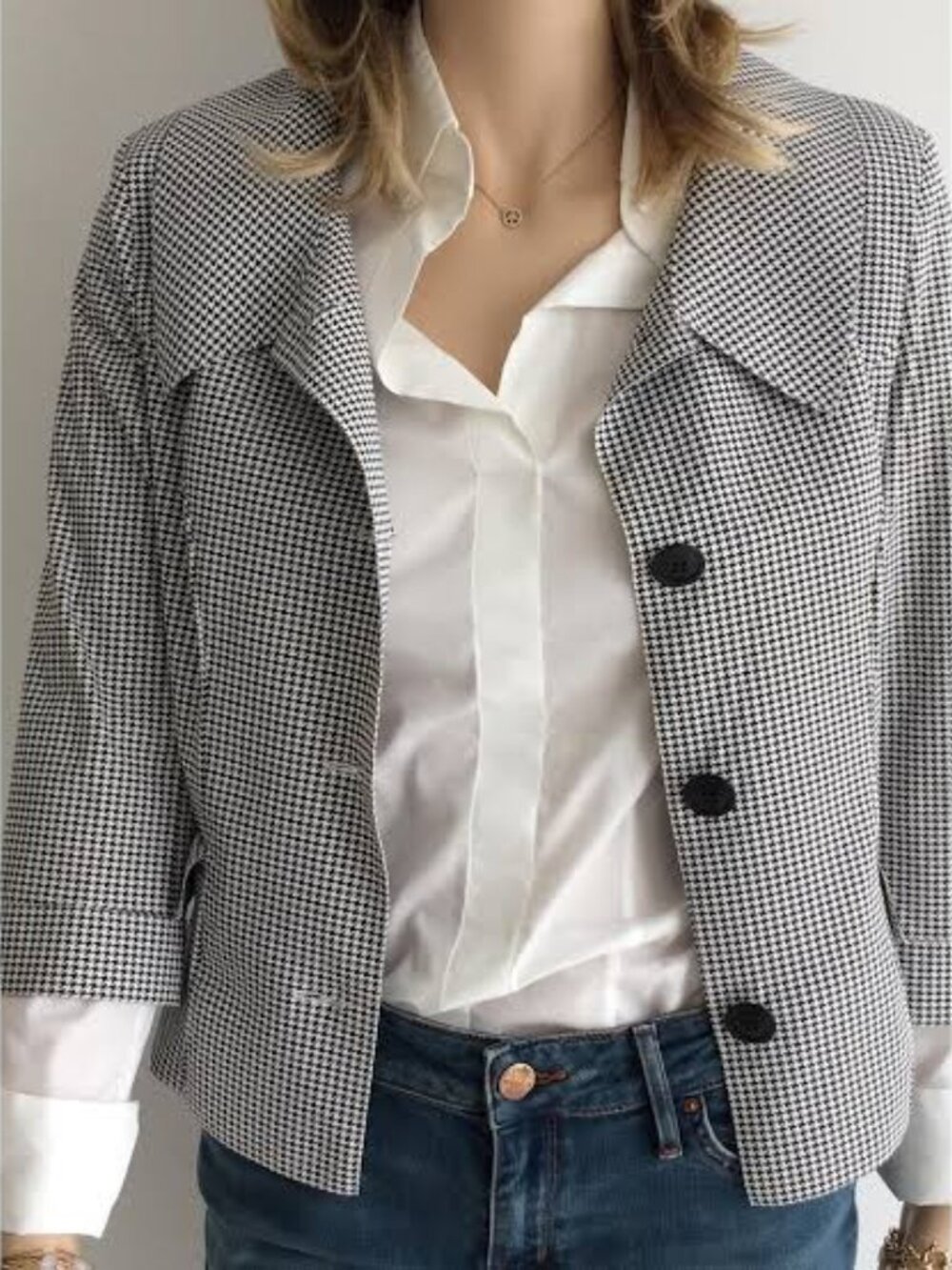 Jones New York Black & White Houndstooth Blazer